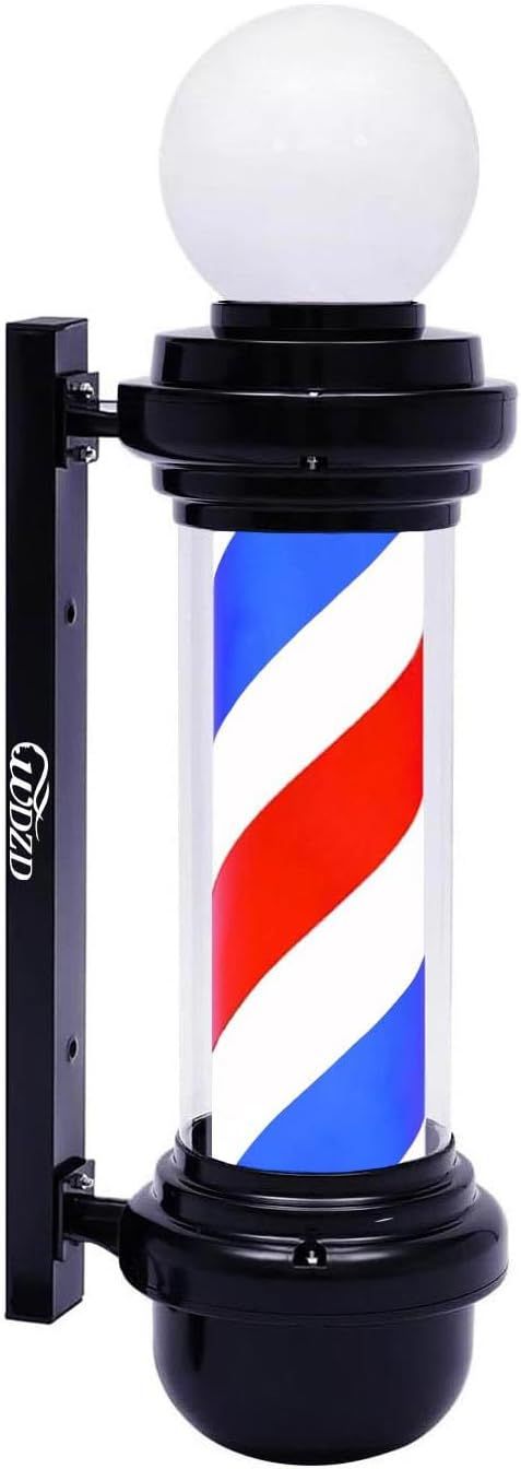LED Barber Shop Sign Pole - Red, White, Blue Stripes Illuminating Light for Hair Salons, Wall-Mounted Rotating Lamp with 220V UK Plug – Classic Design for Barbershops, Durable and Eye-Catching Display, Size: 68cm  (26 Inches) Red &amp; White