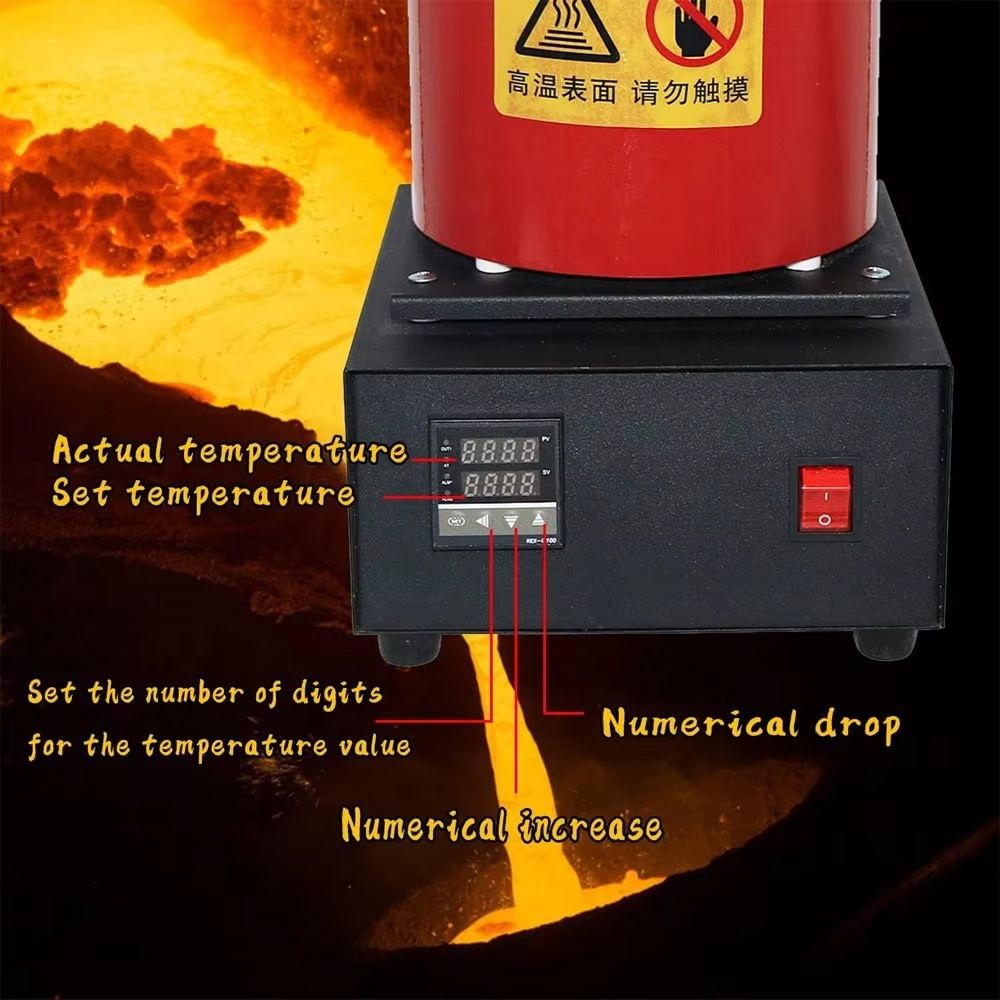 3KG Digital Electric Melting Furnace - 1750W High-Temperature Gold Smelter for Melting Gold, Silver, Copper, and Aluminum - Includes Graphite Crucible and Ingot Die, Reaches Up to 1150℃/2102℉