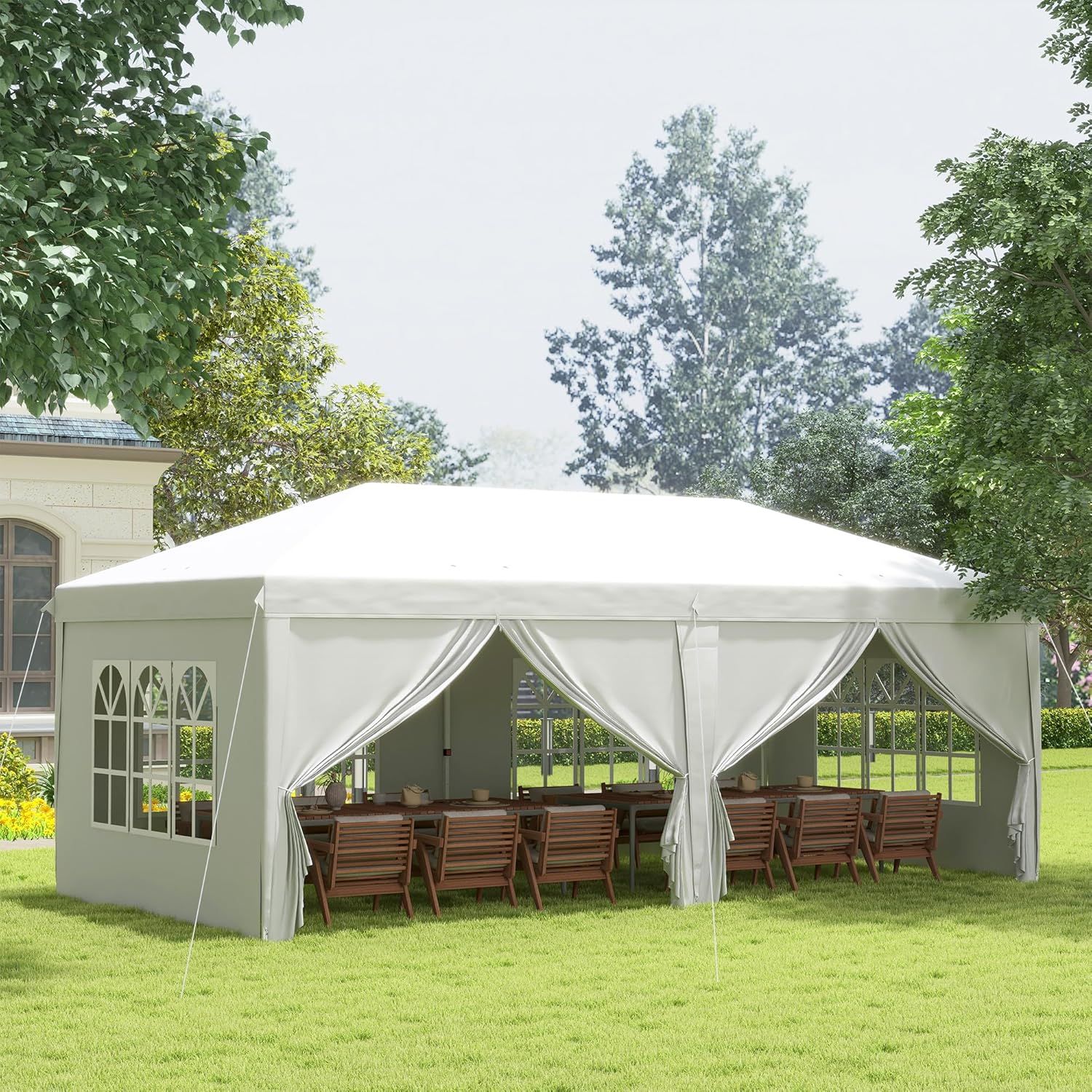 3 m x 6 m Pop-Up Gazebo with Sides &amp; Windows - Height Adjustable Party Tent with Storage Bag, Durable and Easy to Set Up, Ideal for Garden, Camping, and Outdoor Events, Size: 3m x 6m (White Colour)