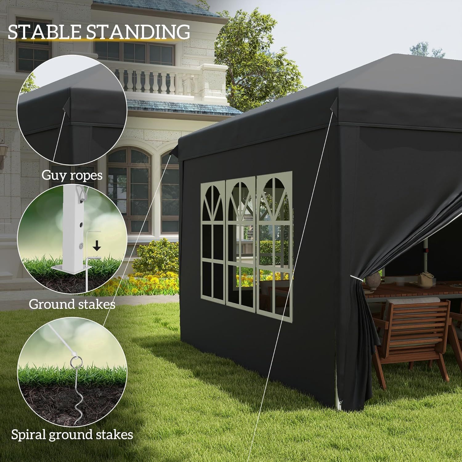 3 m x 6 m Pop-Up Gazebo with Sides &amp; Windows - Height Adjustable Party Tent with Storage Bag, Durable and Easy to Set Up, Ideal for Garden, Camping, and Outdoor Events
