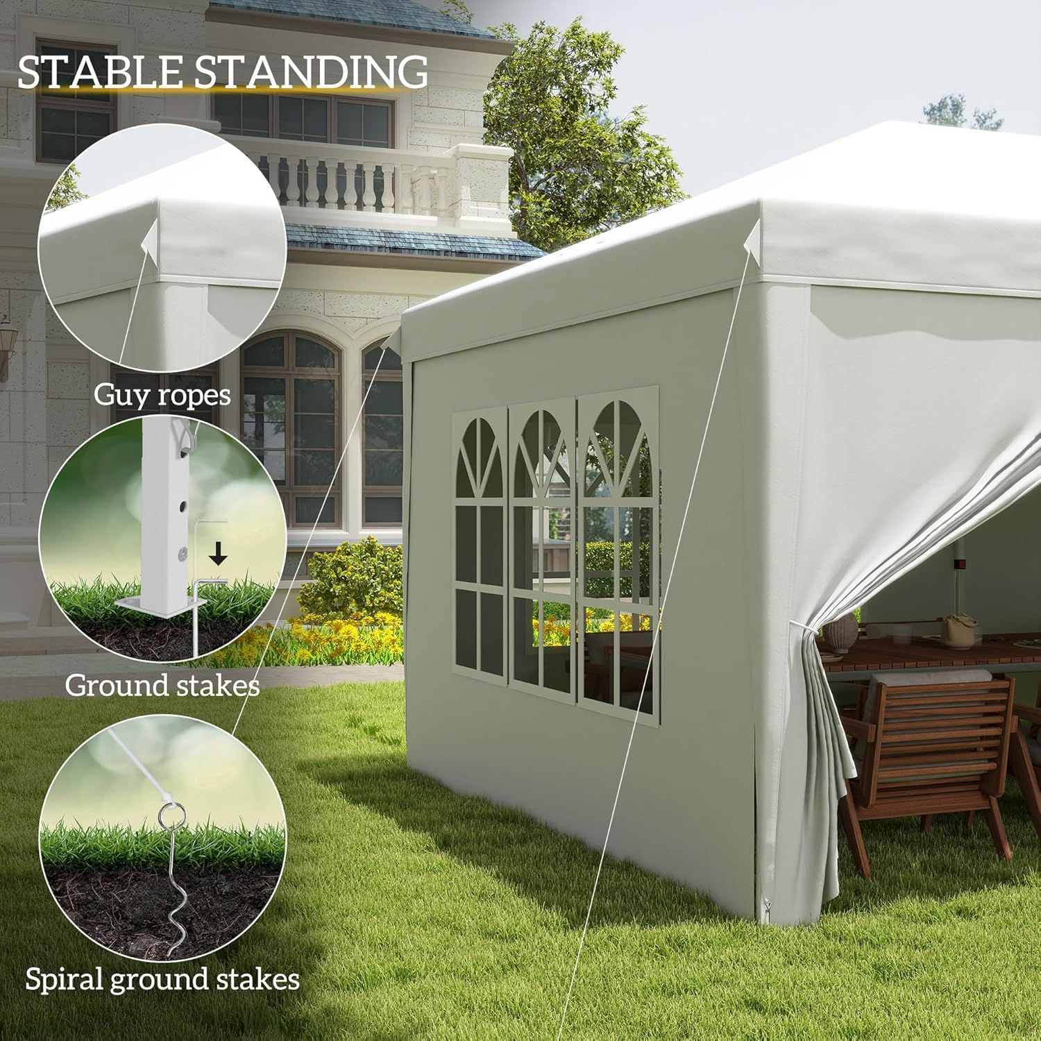 3 m x 6 m Pop-Up Gazebo with Sides &amp; Windows - Height Adjustable Party Tent with Storage Bag, Durable and Easy to Set Up, Ideal for Garden, Camping, and Outdoor Events