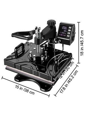10-in-1 Black Heat Press Sublimation Machine, 12 x 15 Inch with 360° Rotation Swing Away – Ideal for Pens and Mugs