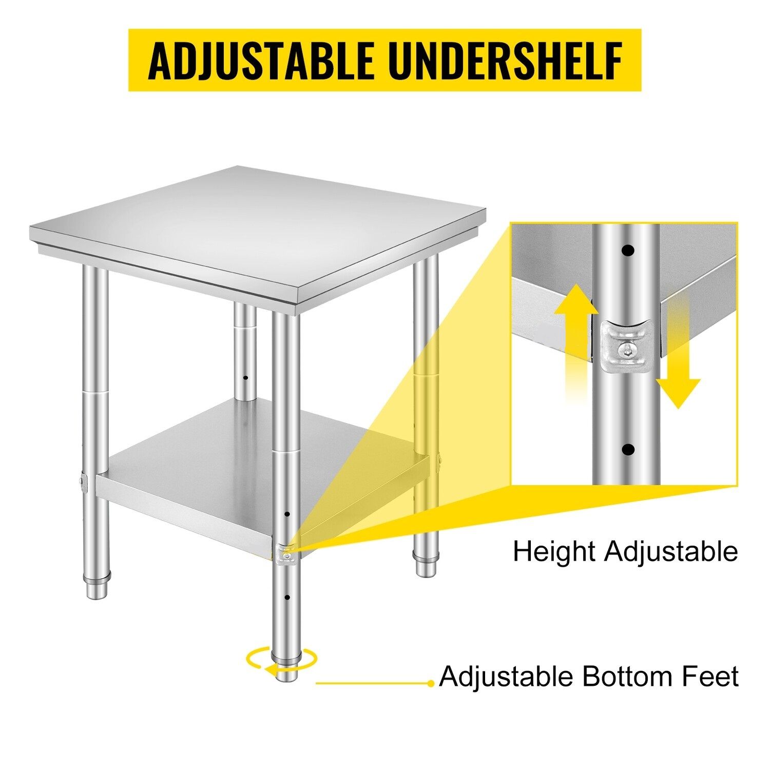 60x60 Stainless Steel Commercial Kitchen Table – Heavy-Duty Workbench for Food Prep and Storage