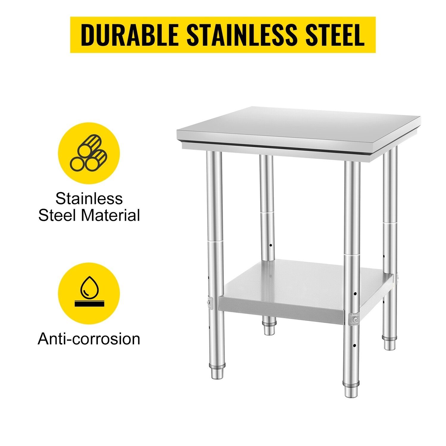 60x60 Stainless Steel Commercial Kitchen Table – Heavy-Duty Workbench for Food Prep and Storage