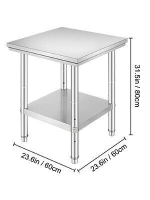 60x60 Stainless Steel Commercial Kitchen Table – Heavy-Duty Workbench for Food Preparation and Storage