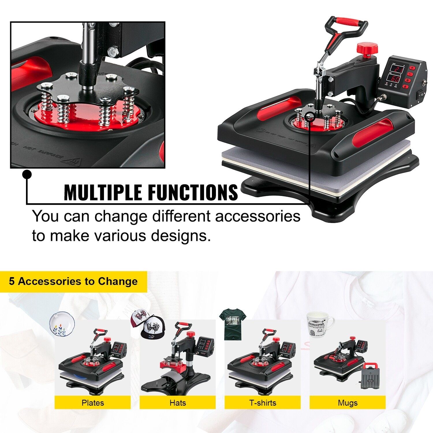 5-in-1 Combo Multifunctional Sublimation Heat Press Equipment – 38 x 38 cm for T-Shirts, Mugs, and More