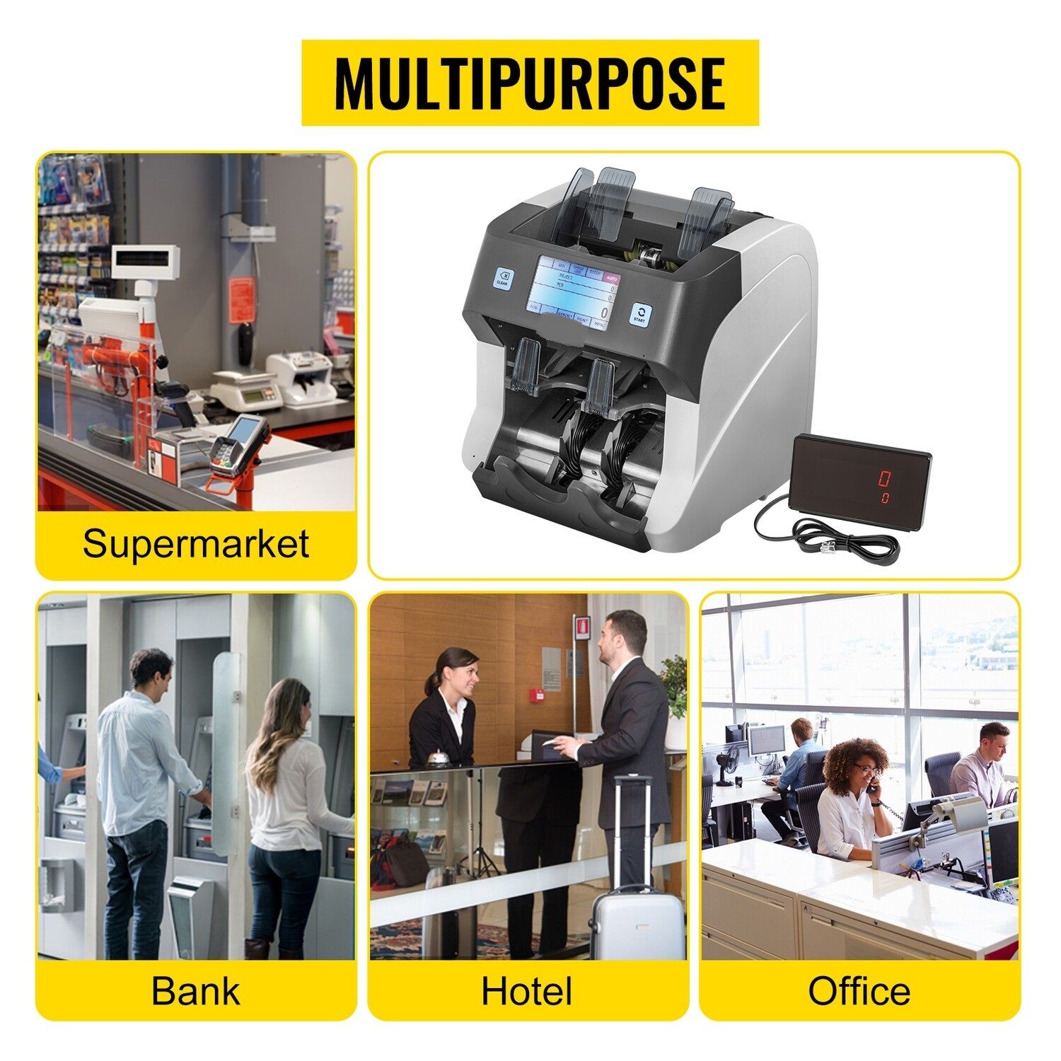 2-Pocket Mixed Denomination Bill Counter with UV, Money Counter Machine Counterfeit Banknote Counter and Detector Capacity: 500 Banknotes, 8 Screen Modes, Banks, Gas Stations