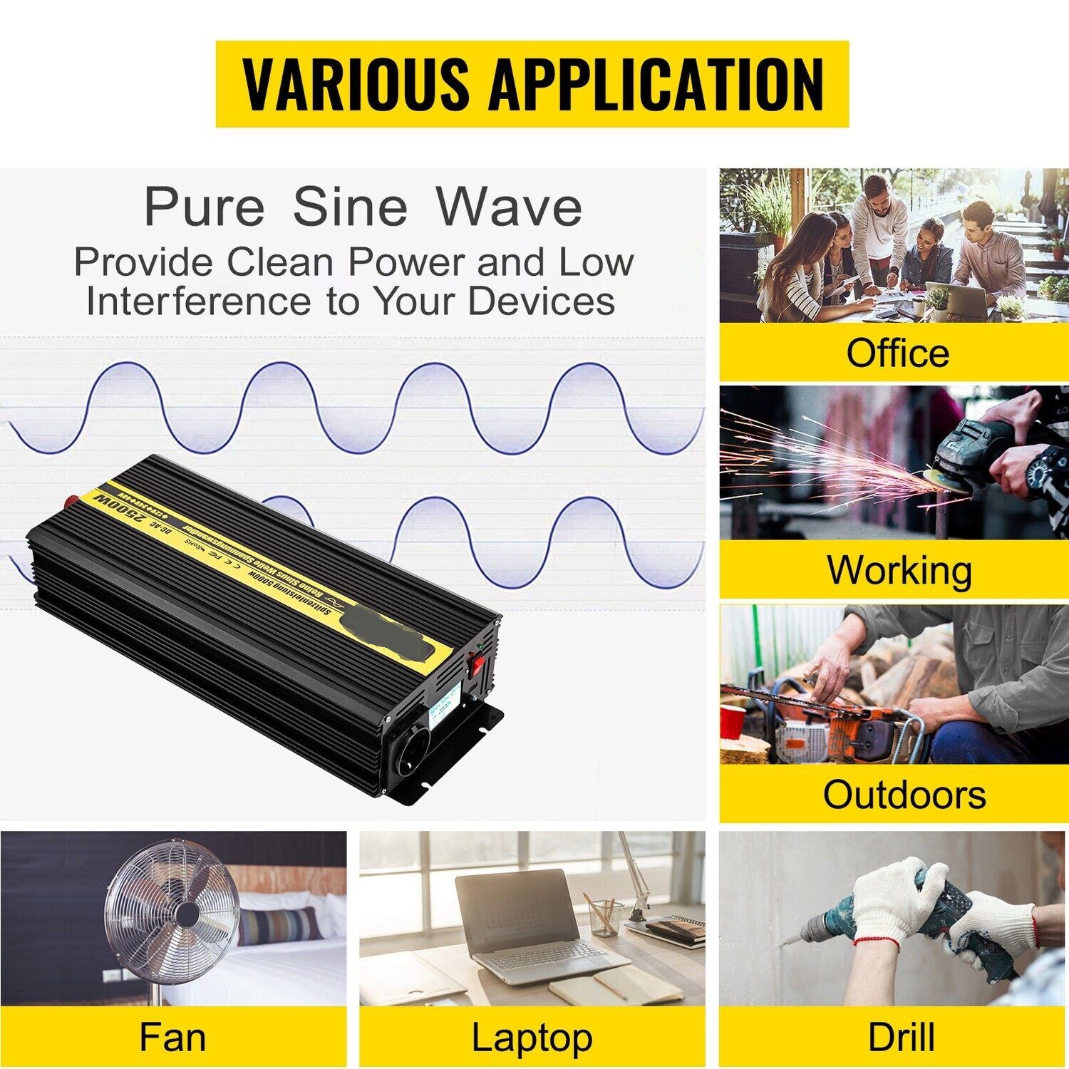 2500W &amp; 5000W Pure Sine Wave Power Inverter - DC 12V to AC 230V Converter for Home, RV, Off-Grid, and Solar Power Systems - High Efficiency and Reliable Performance for Your Energy Needs