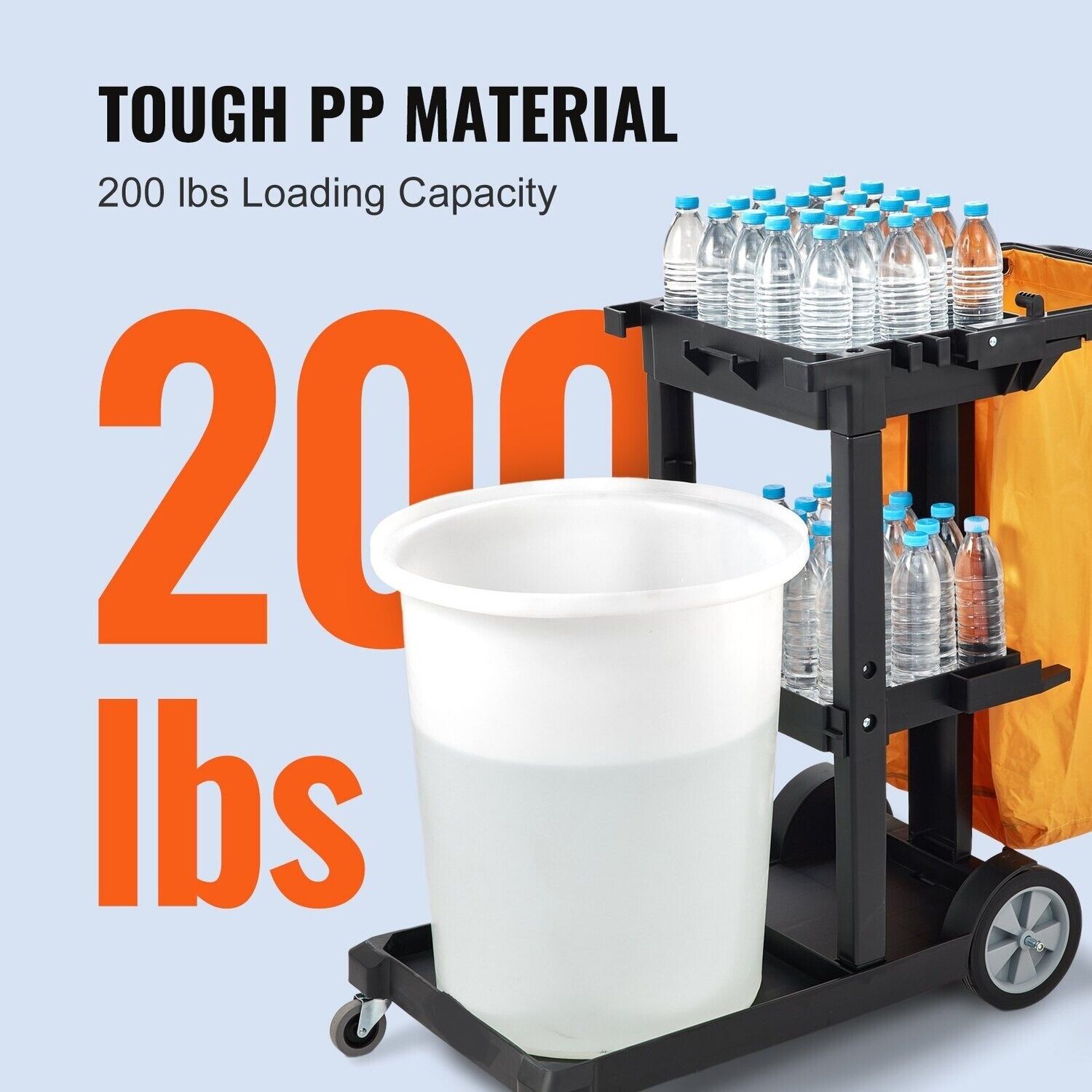 3-Shelf Commercial Janitorial Cart with 25-Gallon PVC Bag and Cover - 200 lbs Capacity, Heavy-Duty Plastic Housekeeping Cart for Efficient Cleaning and Organization