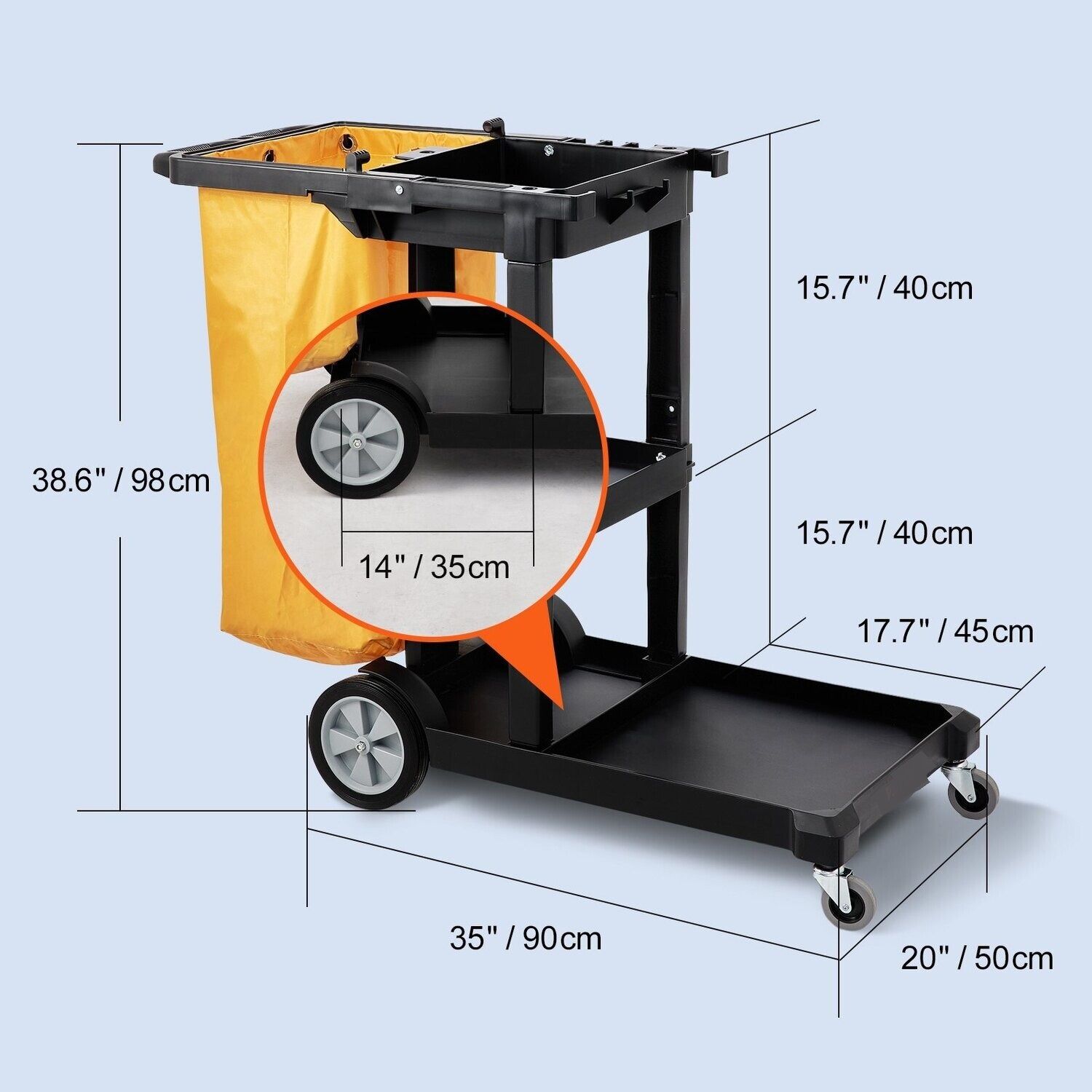 3-Shelf Commercial Janitorial Cart with 25-Gallon PVC Bag and Cover - 200 lbs Capacity, Heavy-Duty Plastic Housekeeping Cart for Efficient Cleaning and Organization