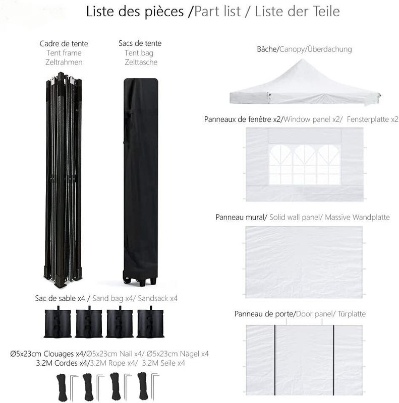 3x3m Gazebo - Waterproof, Winterproof, and Stable Folding Pop-Up Canopy - Ideal for Outdoor Events Camping, and Garden Use - Easy Setup with Durable, Weather-Resistant Design for Year-Round Protection