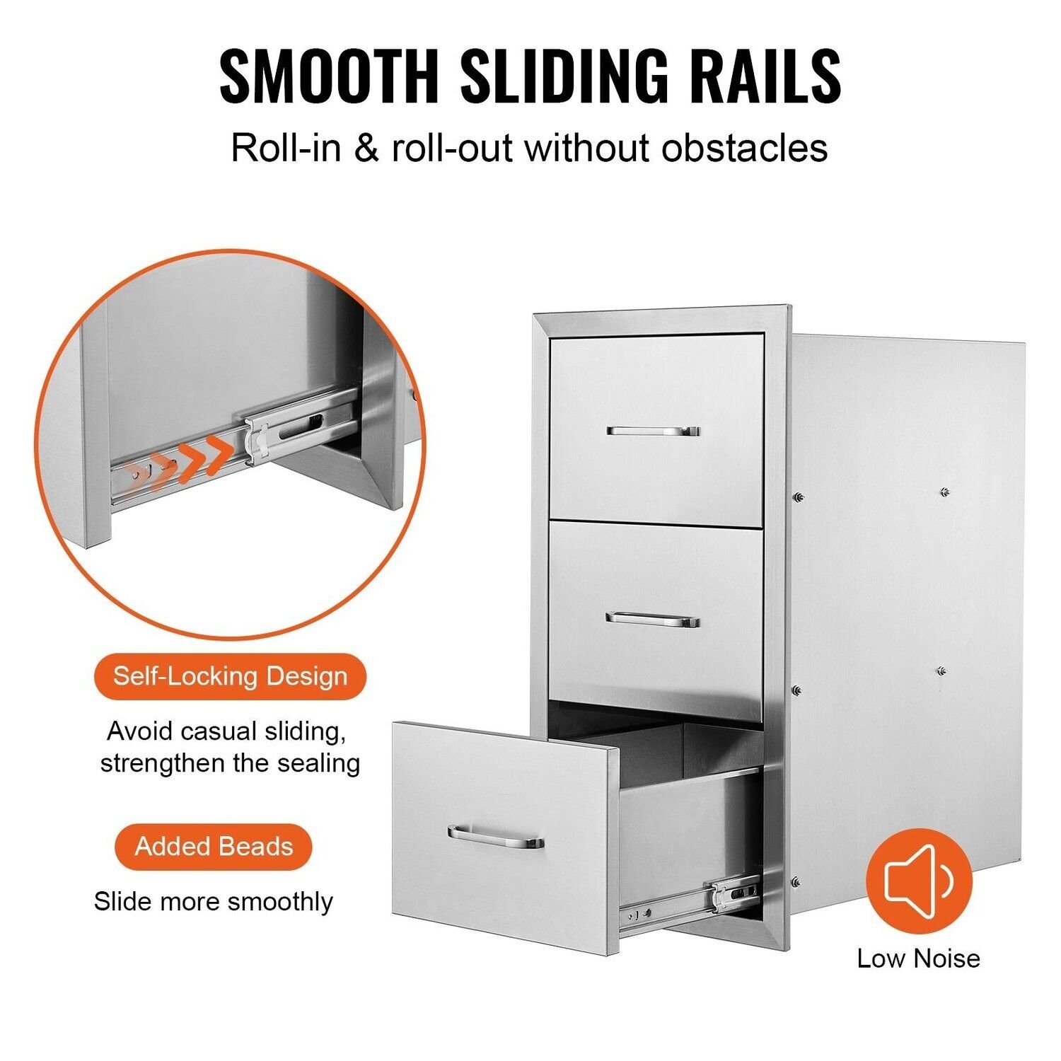 40x77 cm Stainless Steel BBQ Island Drawer Storage - Outdoor 3-Drawer Access for Grilling Accessories and Utensils - Durable and Weather-Resistant Design