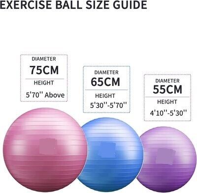 500 kg  Load Capacity Anti-Burst Sitting Fitness Ball 48 cm - 75 cm  with Ball Pump for Yoga Pilates, Balance Exercise Core Training