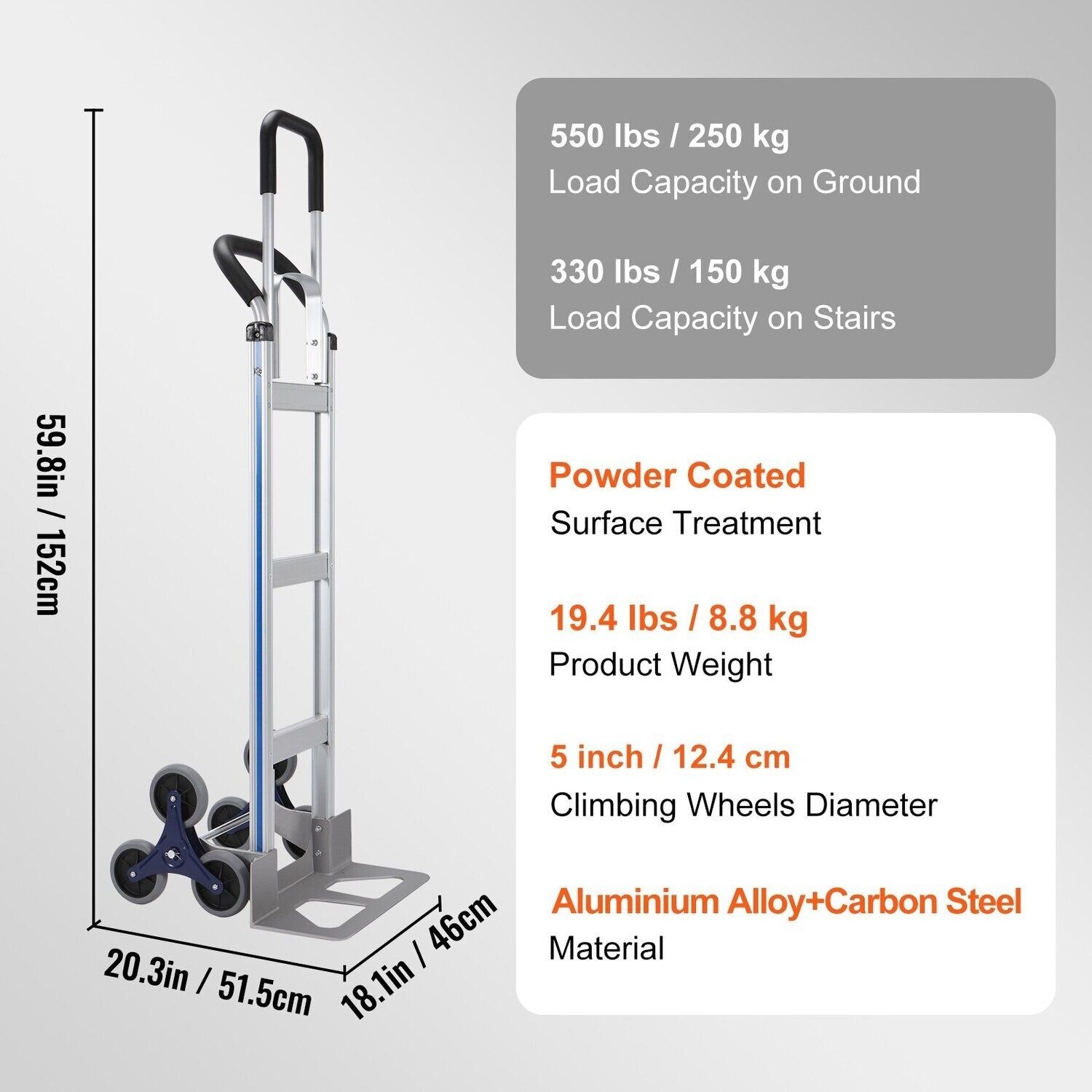 550 lbs Capacity 2-in-1 Aluminum Hand Truck with Stair Climber Feature and Dual Handles – Versatile for Easy Transport of Heavy Loads