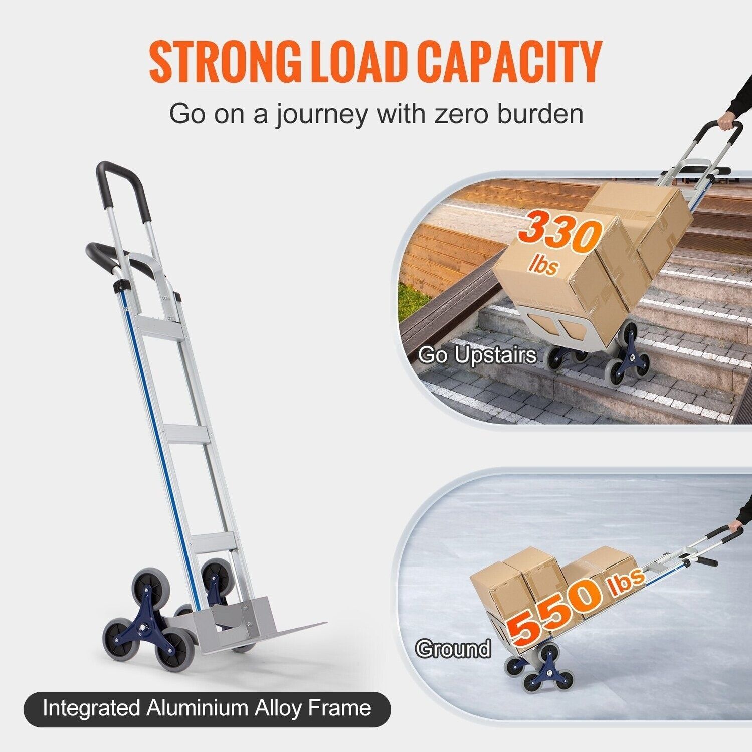 550 lbs Capacity 2-in-1 Aluminum Hand Truck with Stair Climber Feature and Dual Handles – Versatile for Easy Transport of Heavy Loads