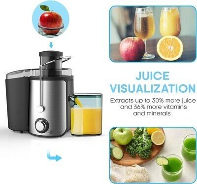 600W Whole Fruit and Vegetable Juice Extractor - Stainless Steel Centrifugal Juicer Machine for Efficient Juice Extraction