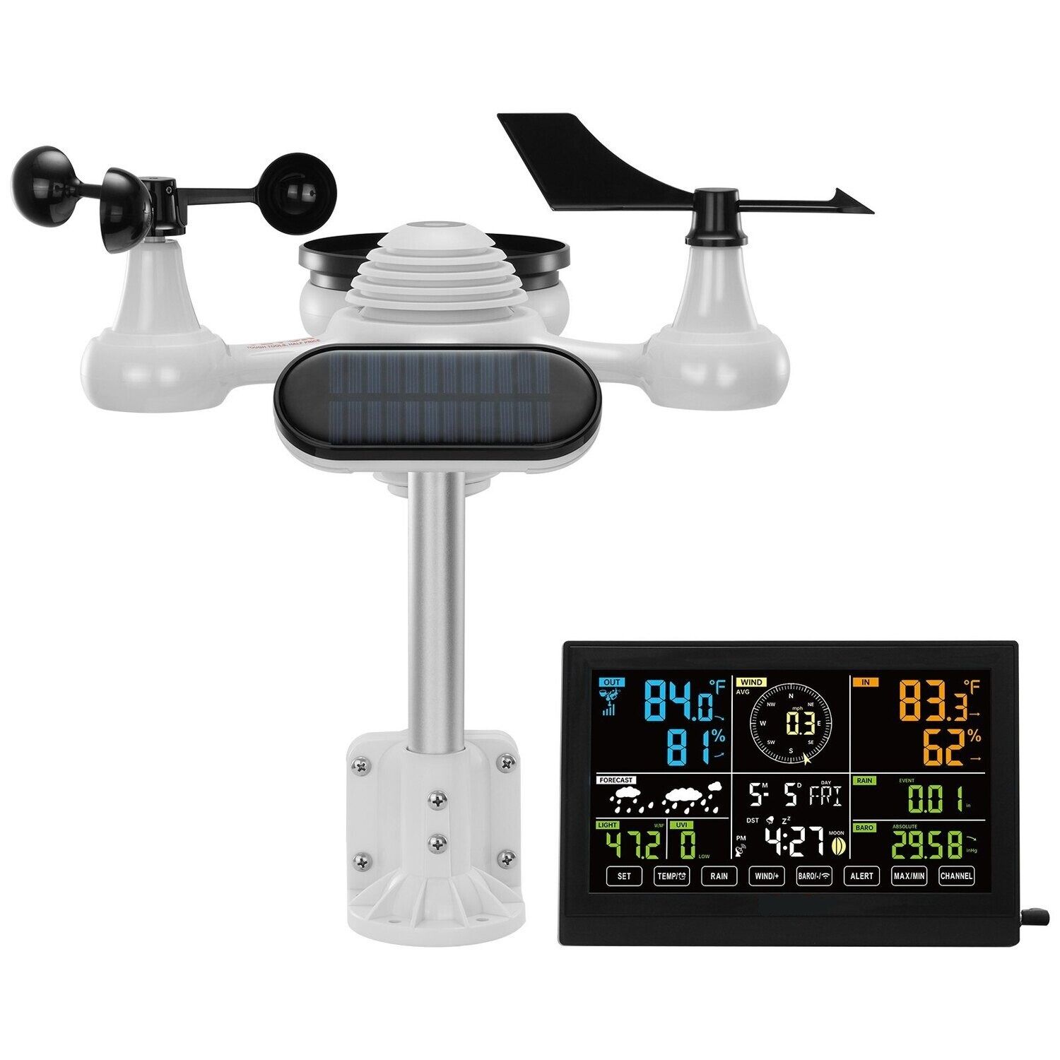 7-in-1 Wireless Digital Home Weather Station - Indoor/Outdoor Temperature, Humidity, Wind Speed/Direction, Rainfall, UV Monitoring with Forecast Data, Alarm, and Alerts