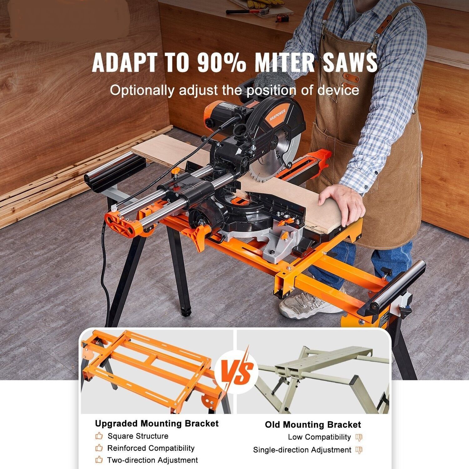 79in Miter Saw Stand with One-Piece Mounting Brackets and Sliding Rail - Heavy-Duty 330lbs Capacity for Stable and Efficient Cutting