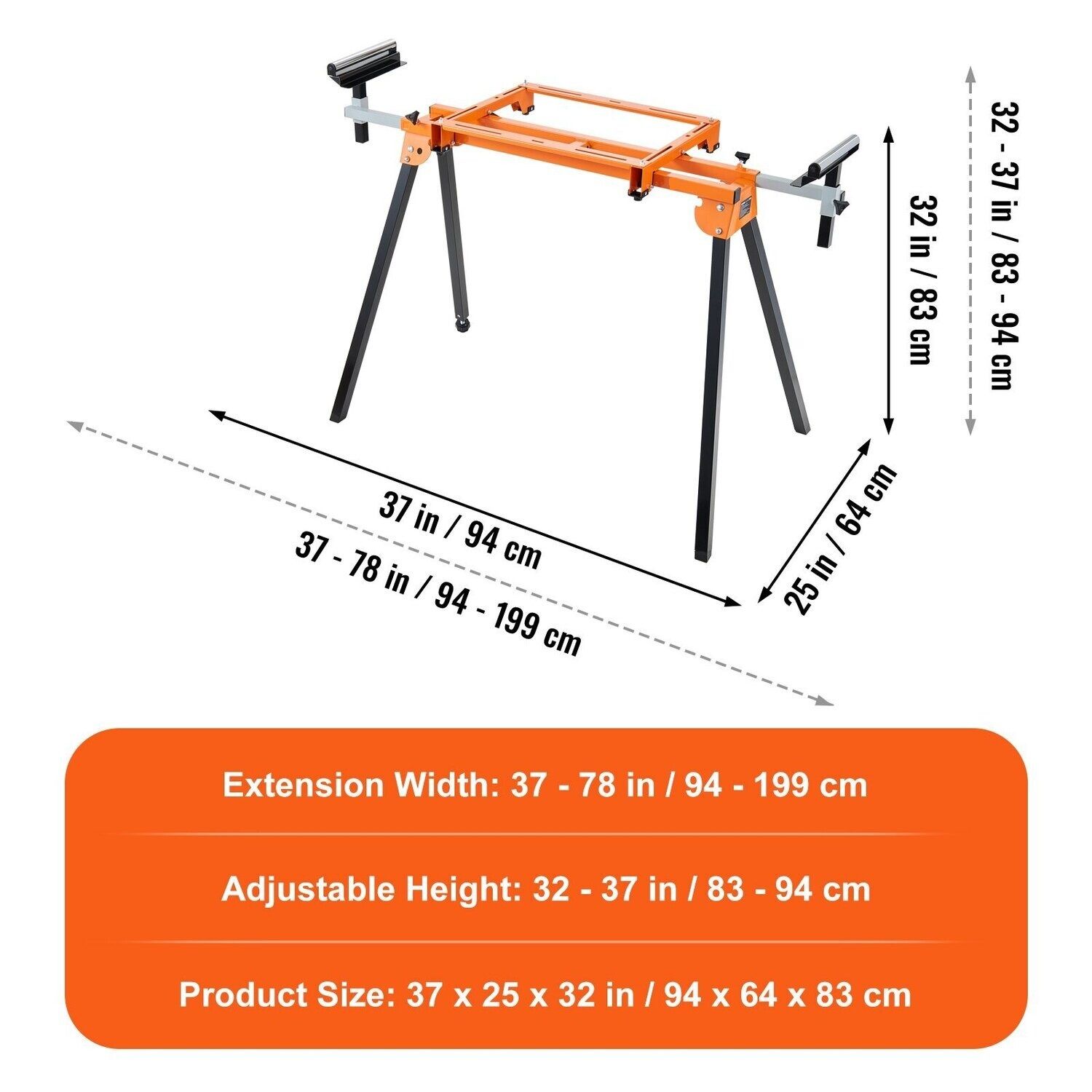 79in Miter Saw Stand with One-Piece Mounting Brackets and Sliding Rail - Heavy-Duty 330lbs Capacity for Stable and Efficient Cutting