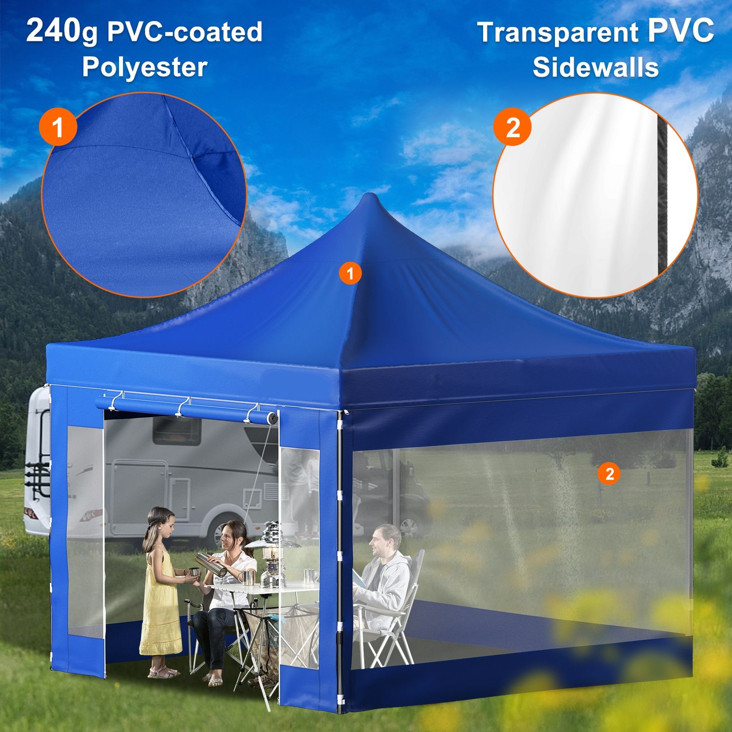 Outdoor Gazebo Tent Pop-Up Canopy Tent 10 x 10 FT with Sidewalls Blue