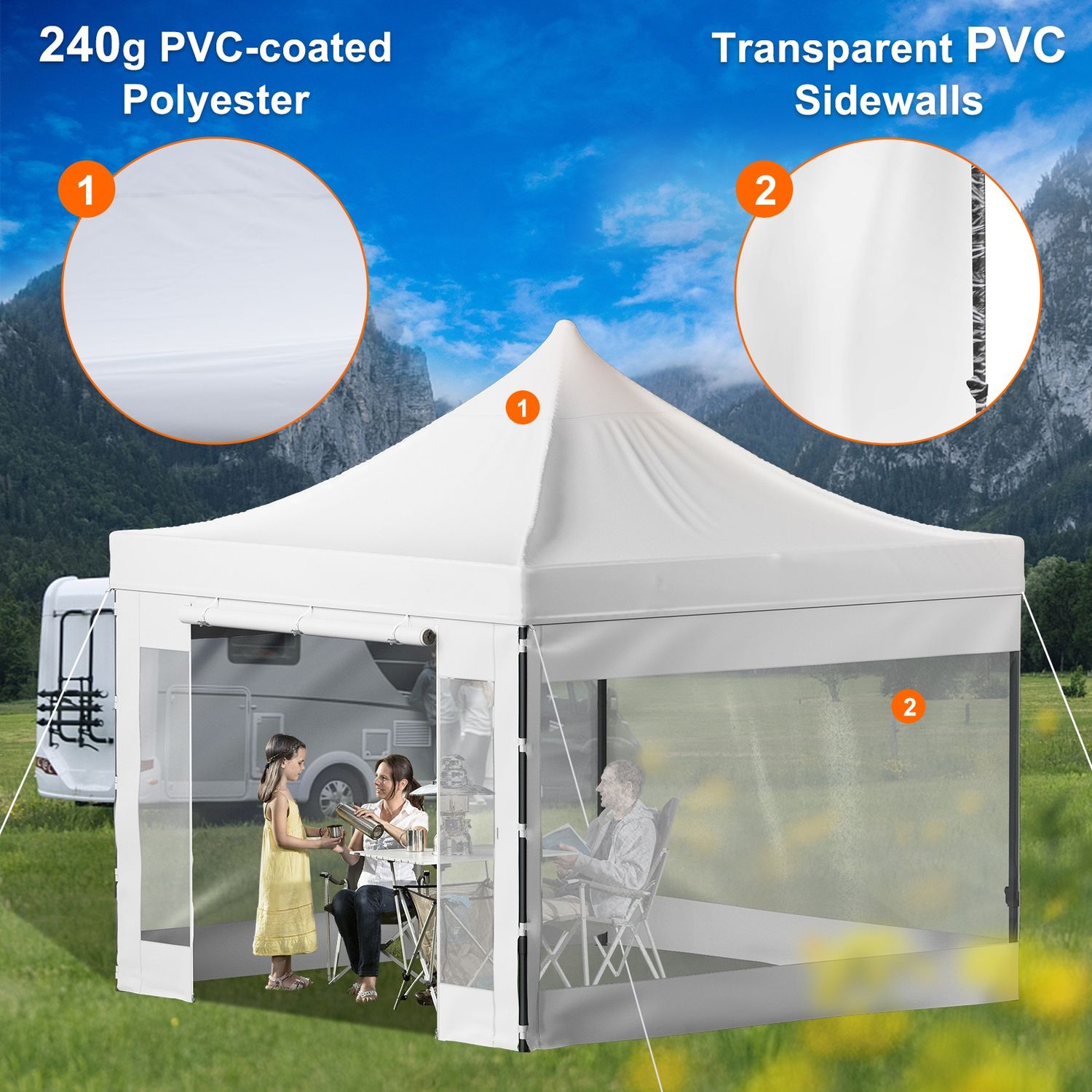 Outdoor Gazebo Tent Pop-Up Canopy Tent 10 x 10 FT with Sidewalls, White