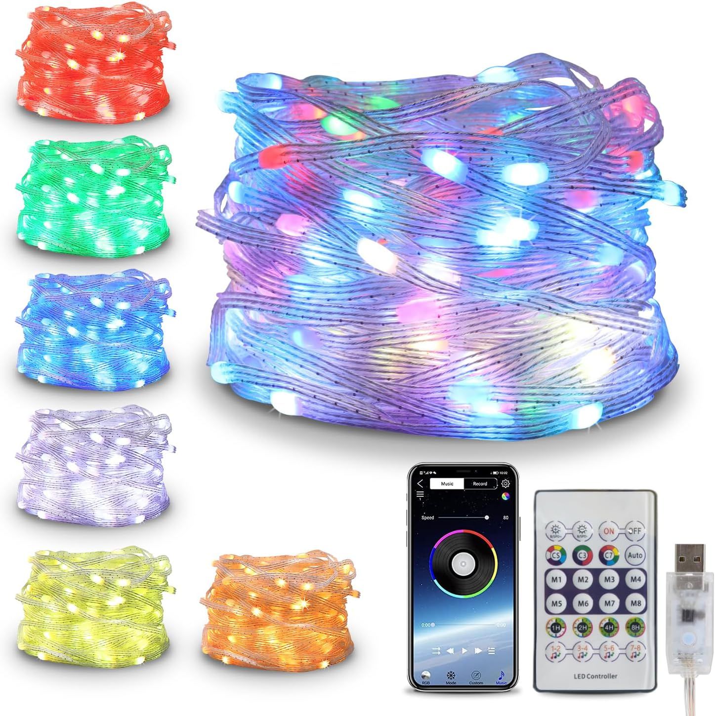Christmas Lights, 20 m 200 LED IP65 Waterproof Fairy Lights Colourful with Timer Remote Control, Music Sync, App Controlled, 210 Modes USB Fairy Lights