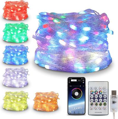 Christmas Lights, 20 m 200 LED IP65 Waterproof Fairy Lights Colourful with Timer Remote Control, Music Sync, App Controlled, 210 Modes USB Fairy Lights