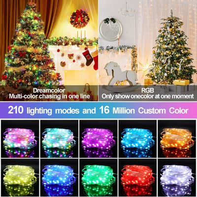 Christmas Lights, 20 m 200 LED IP65 Waterproof Fairy Lights Colourful with Timer Remote Control, Music Sync, App Controlled, 210 Modes USB Fairy Lights