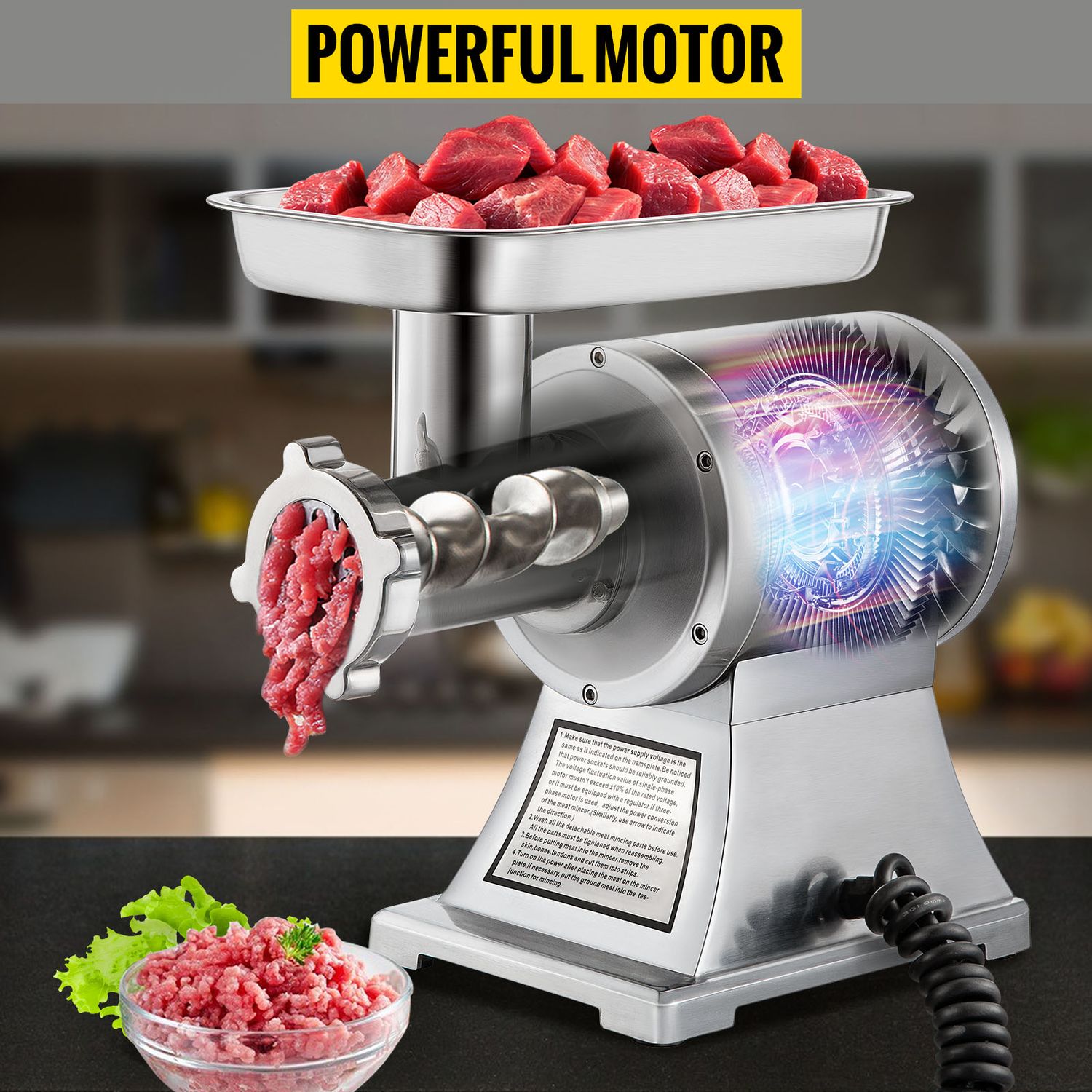 Commercial Meat Mincer Electric Grinder, Sausage Maker and Filler, 1100W Heavy Duty Electric Meat Processor for Restaurants and Butcher Shops