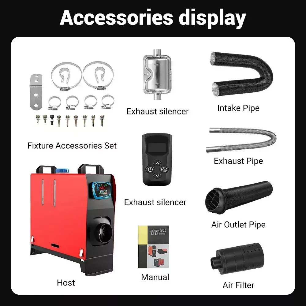 2/3/5/8KW 12V Diesel Air Heater – Parking Heater with Silencer, LCD Display, and Remote Control