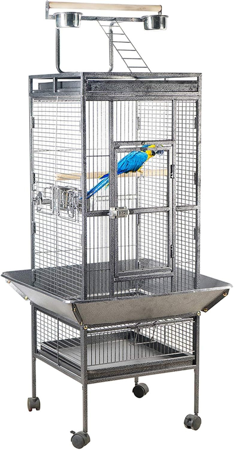 Modern Bird Cage with Open Roof, Swing, and Feeding Bowls – Perfect for Parrots and Indoor Birds