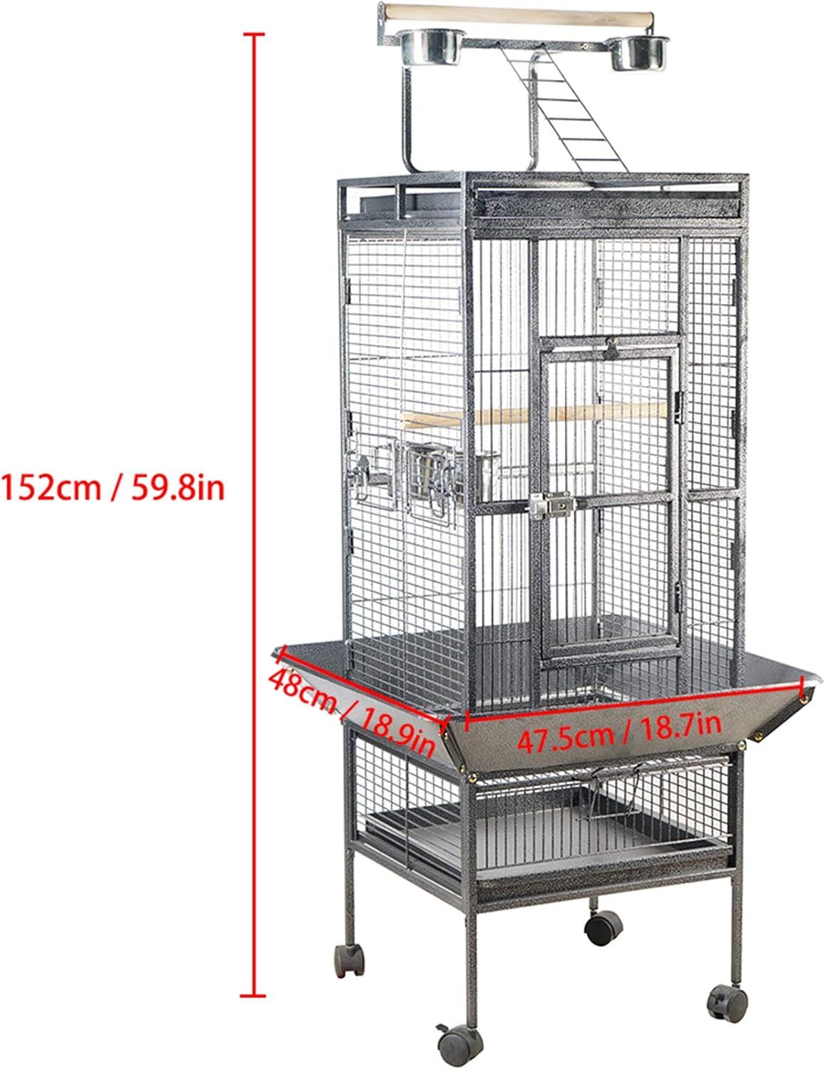 Modern Bird Cage with Open Roof, Swing, and Feeding Bowls – Perfect for Parrots and Indoor Birds