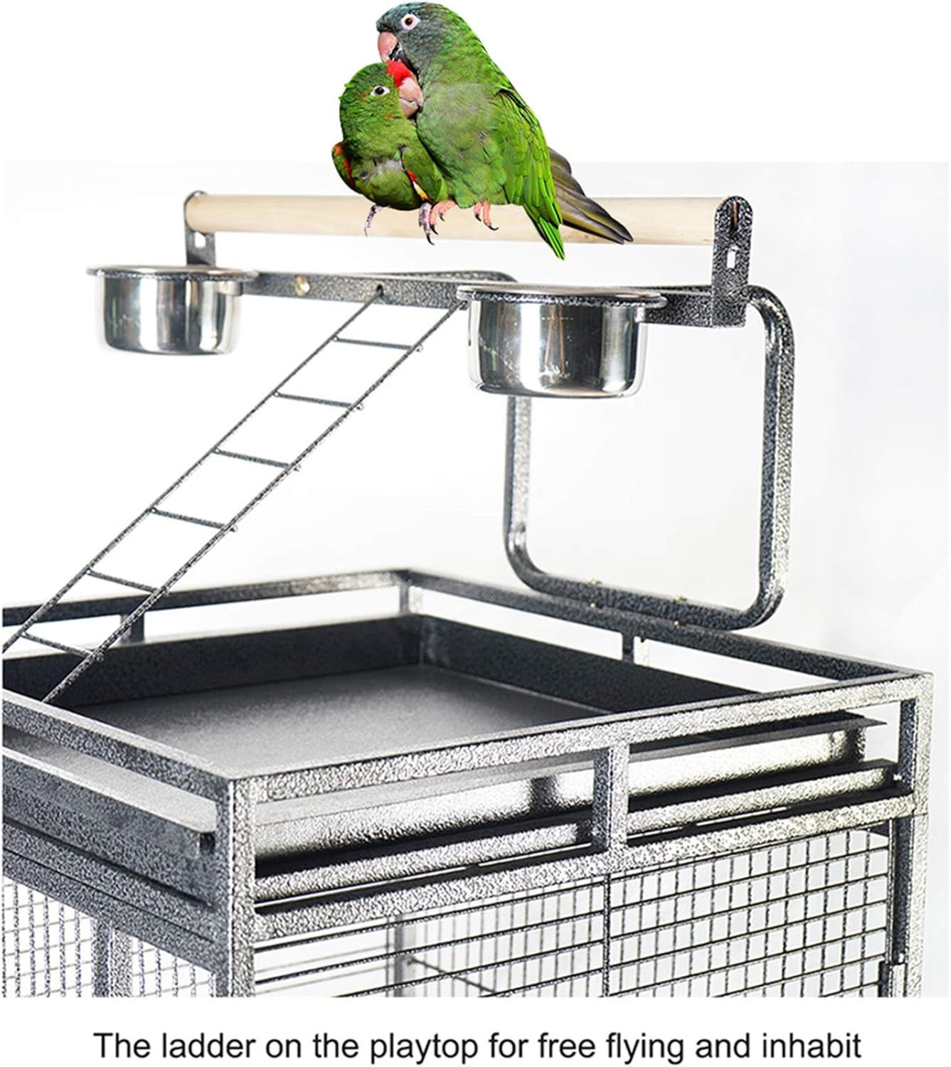 Modern Bird Cage with Open Roof, Swing, and Feeding Bowls – Perfect for Parrots and Indoor Birds