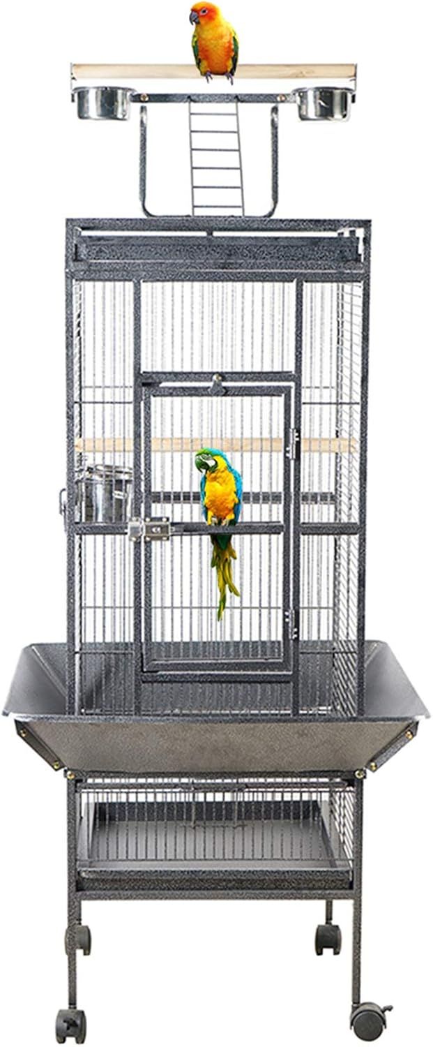 Modern Bird Cage with Open Roof, Swing, and Feeding Bowls – Perfect for Parrots and Indoor Birds