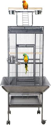 Modern Bird Cage with Open Roof, Swing, and Feeding Bowls – Perfect for Parrots and Indoor Birds