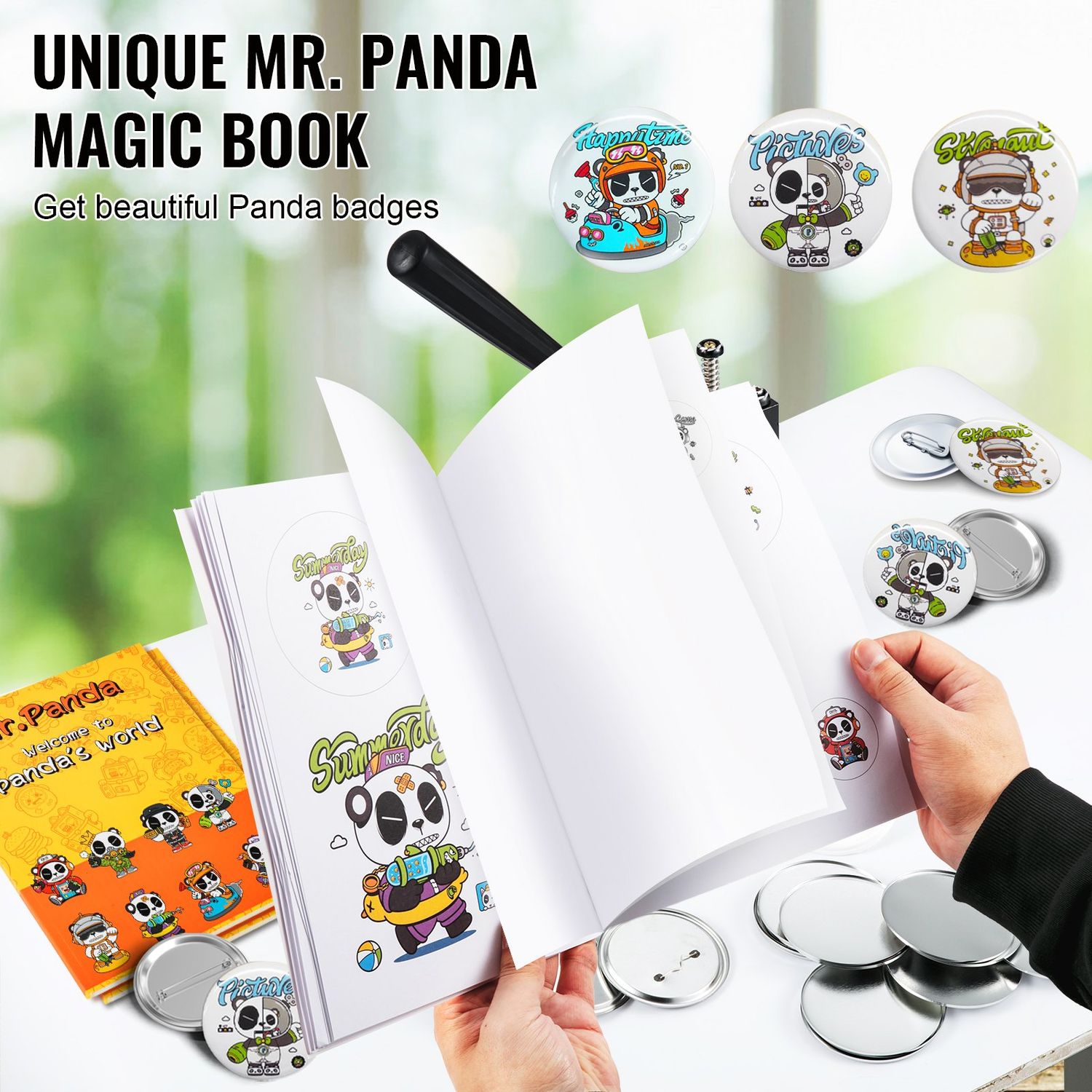 500pcs Button Parts &amp; Circle Cutter &amp; Magic Book Button Maker Machine, 75 mm (3 inch) Badge Punch Press Kit, Children DIY Gifts Pin Maker