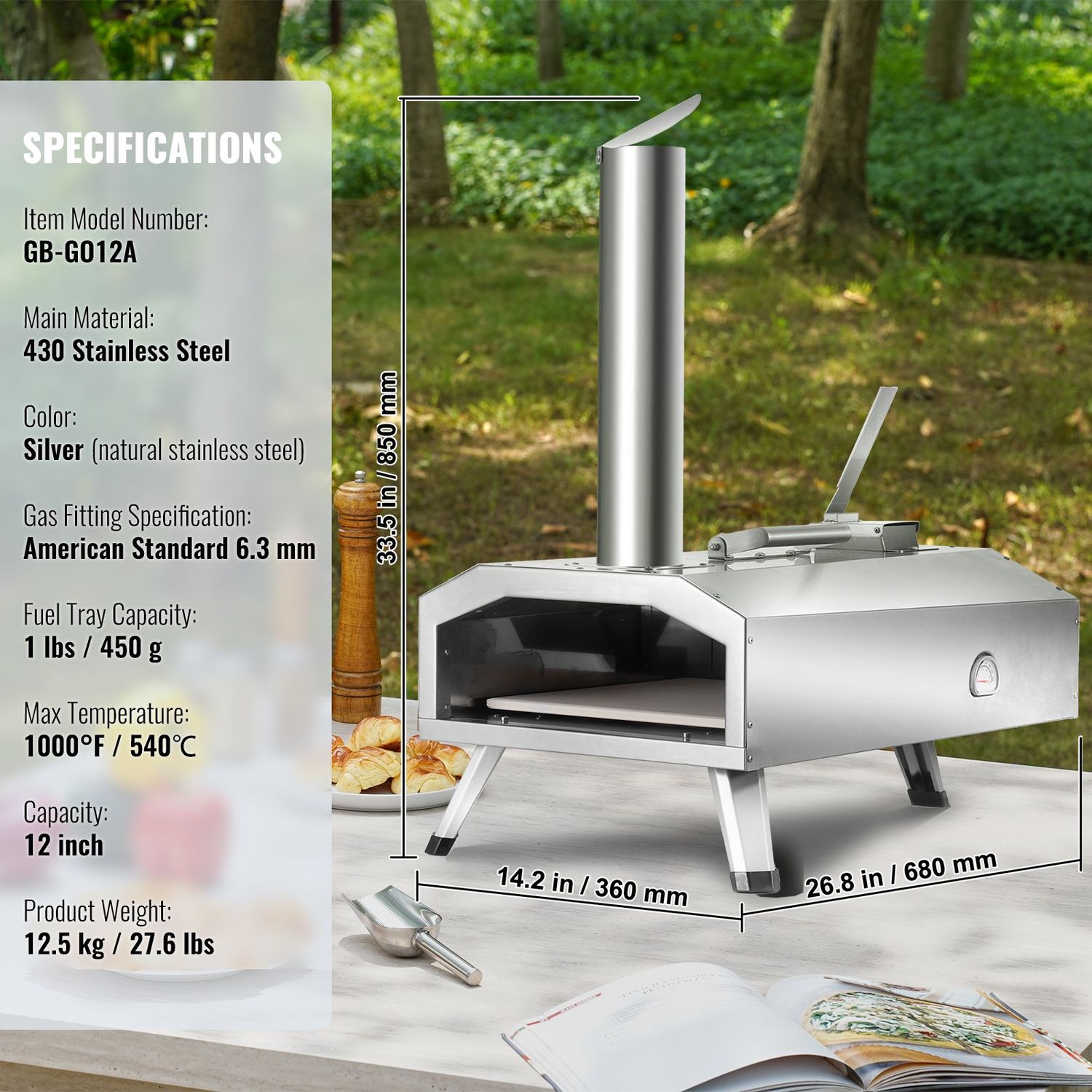 12&quot; Outdoor Pizza Oven Portable Pellet/Gas Pizza Oven Foldable for Camping