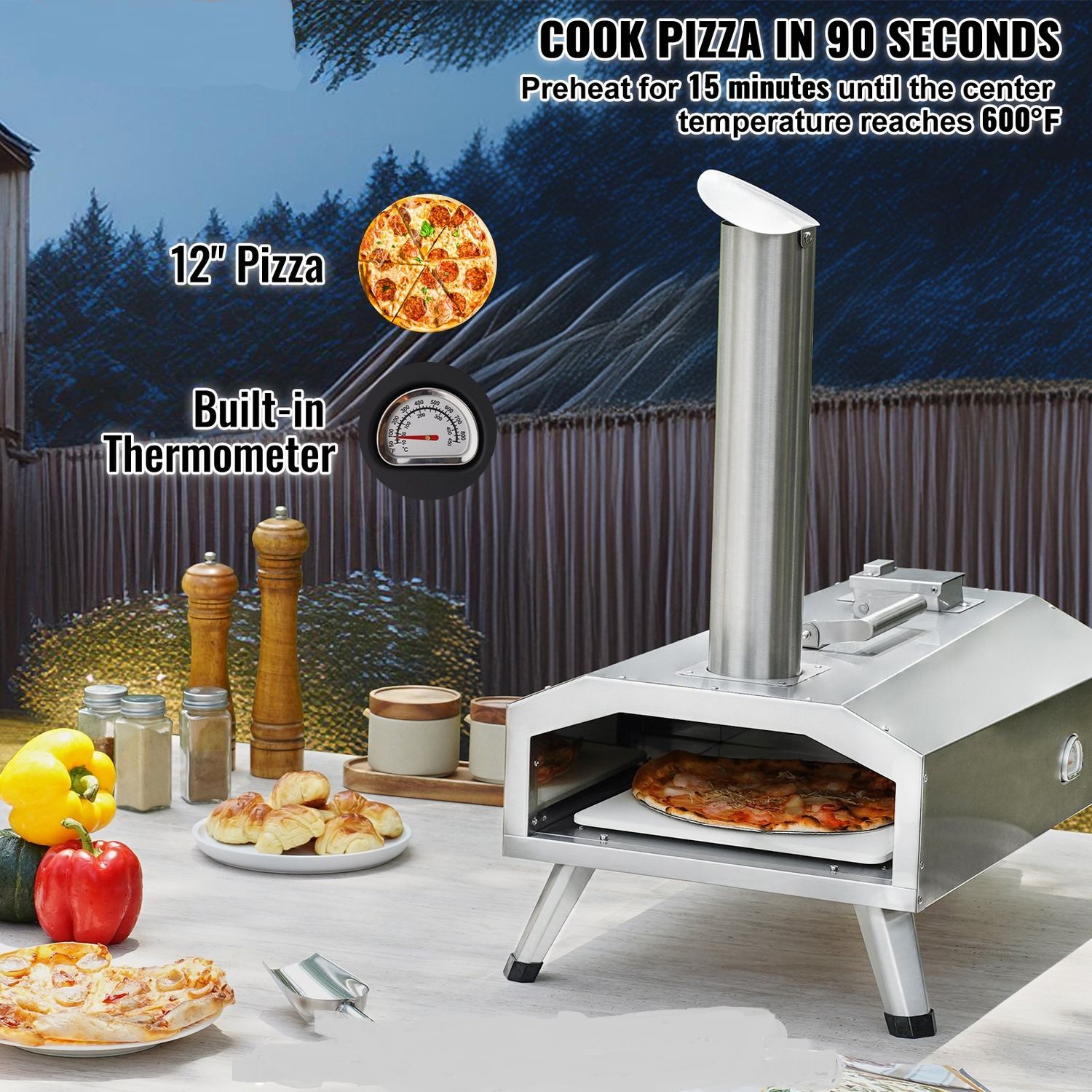 12&quot; Outdoor Pizza Oven Portable Pellet/Gas Pizza Oven Foldable for Camping