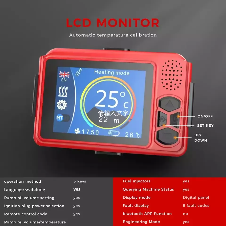 12V/24V/220V All-in-One Diesel Air Heater LCD For Caravan Houses Mobile Home Trucks Motor-home Boat Bus Room Garages Cars – Parking Heater with Silencer, LCD Display, and Remote Control