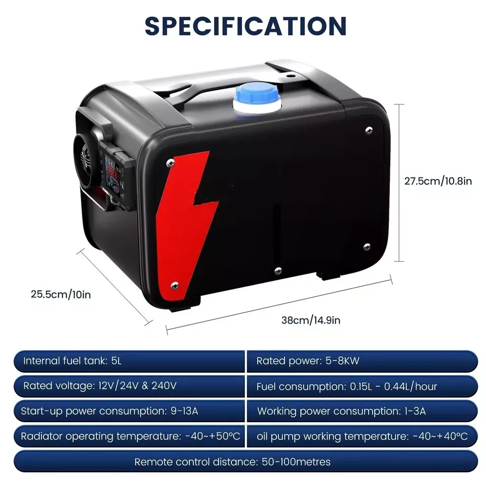 12V/24V- 220V 8KW Diesel Air Heater All In One LCD with Bluetooth Efficient - Full Portable Kit for Powerful and Efficient Heating in Cars Trucks RVs and Vans Easy Installation and Durable Design