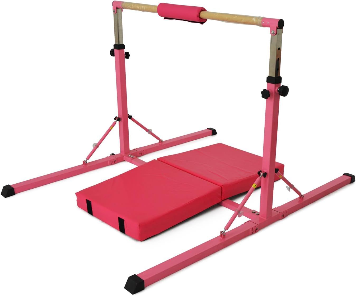 Adjustable gymnastics High Bar Kit for children ,With Mats and unique fold away system.