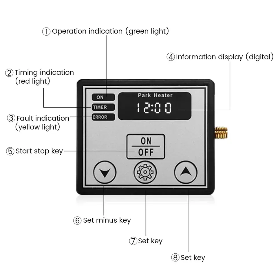 12V 5-6KW Gasoline/Diesel Fuel Air Water Engine Parking Heater Plumbing LCD