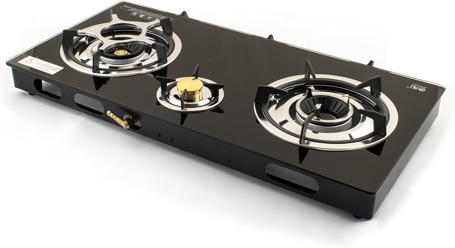 Indoor Gas Stove 2 Burners Hob Black Glass Cooker &amp; Regulator Set for Efficient Cooking and Modern Kitchen Setup