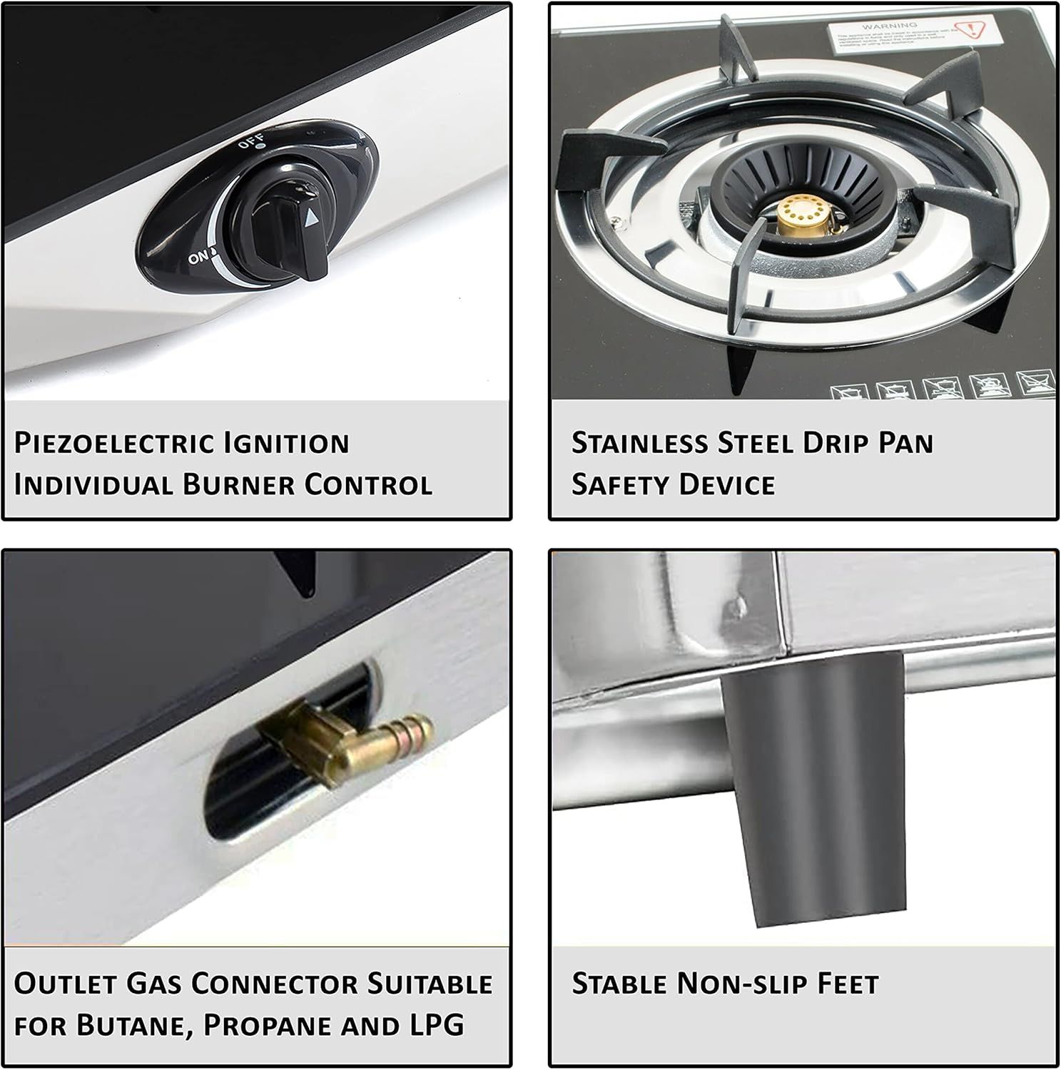 Indoor Gas Stove 2 Burners Hob Black Glass Cooker &amp; Regulator Set for Efficient Cooking and Modern Kitchen Setup