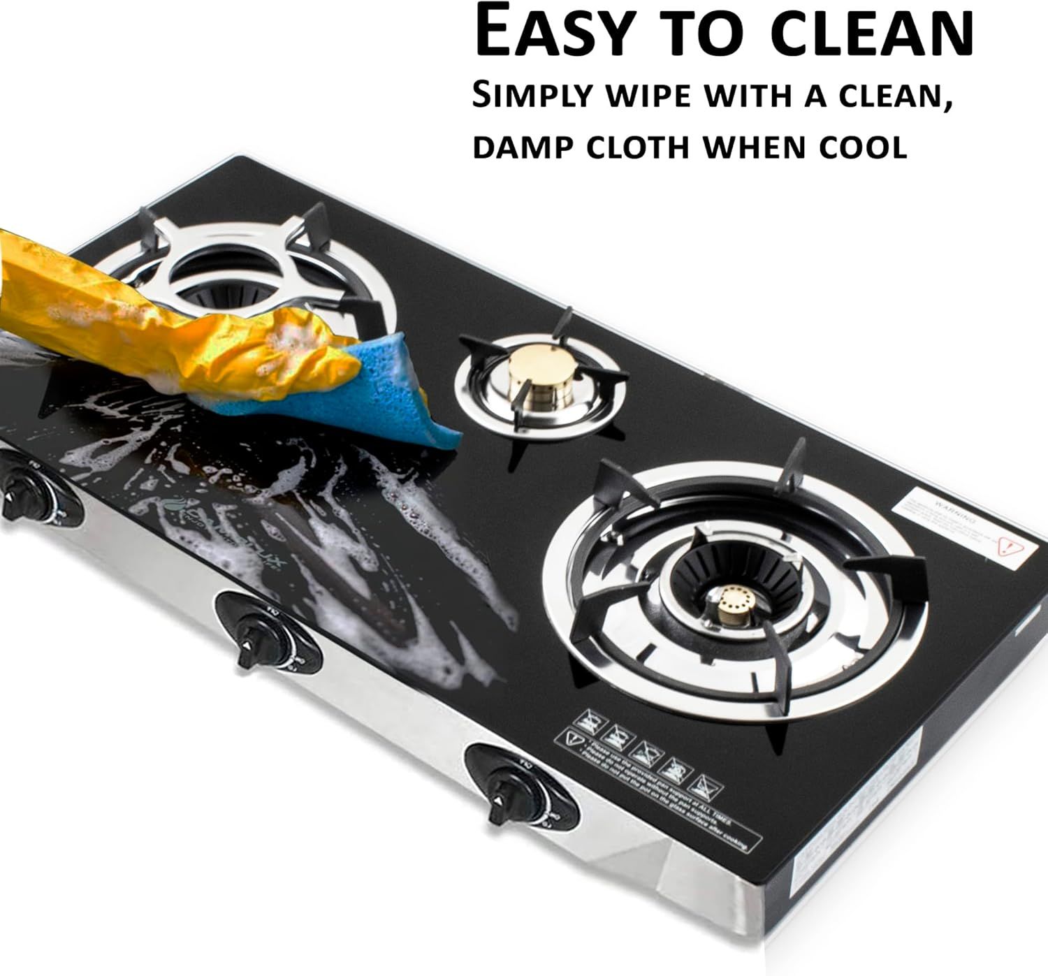 Indoor Gas Stove 2 Burners Hob Black Glass Cooker &amp; Regulator Set for Efficient Cooking and Modern Kitchen Setup