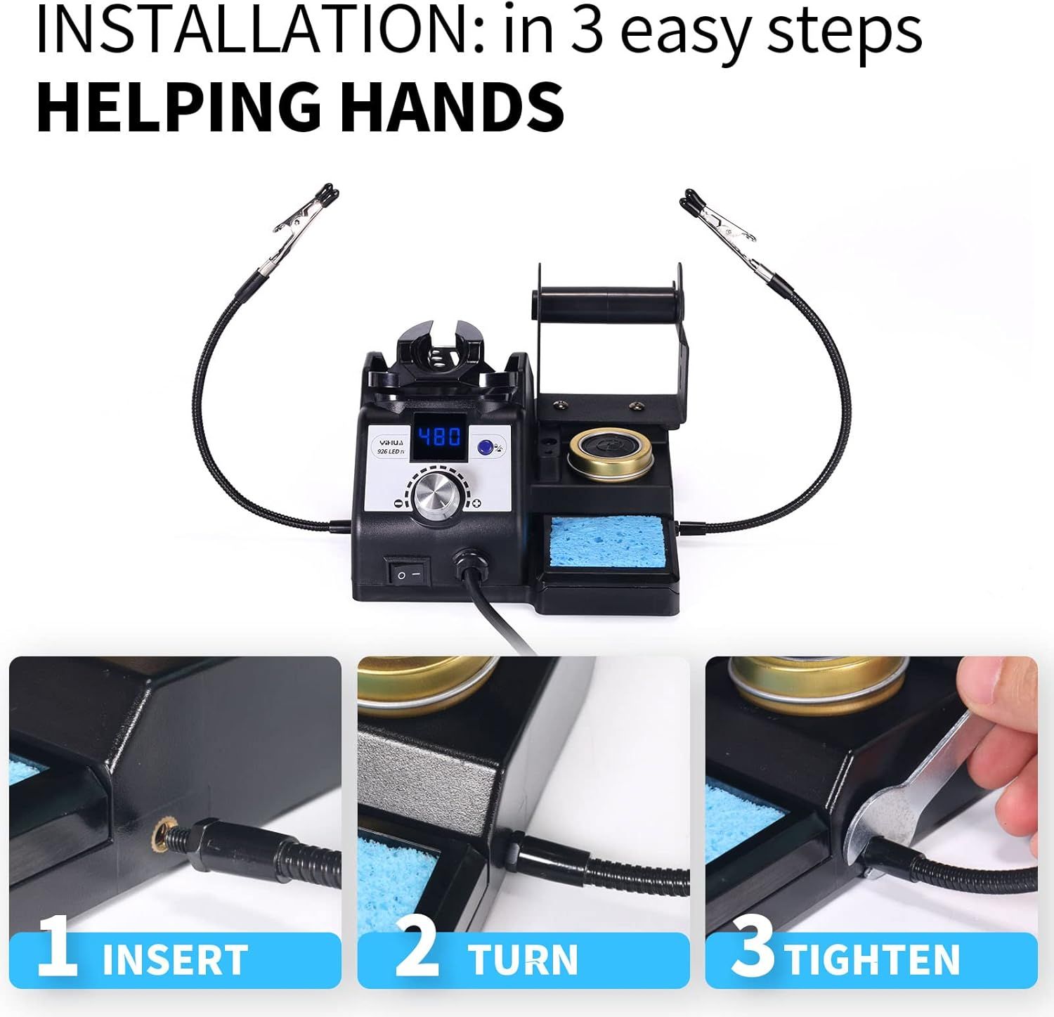 60W Digital Soldering Iron Station Kit with Temperature Control, 5 Tips, Solder Sucker, Helping Hands, Lead-Free Solder, UK Plug (Silver) for Soldering &amp; Desoldering