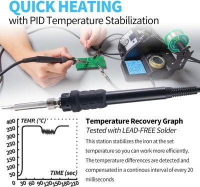 60W Digital Soldering Iron Station Kit with Temperature Control, 5 Tips, Solder Sucker, Helping Hands, Lead-Free Solder, UK Plug (Silver) for Soldering &amp; Desoldering