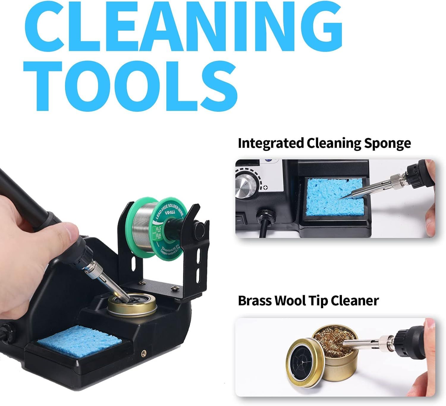 60W Digital Soldering Iron Station Kit with Temperature Control, 5 Tips, Solder Sucker, Helping Hands, Lead-Free Solder, UK Plug (Silver) for Soldering &amp; Desoldering