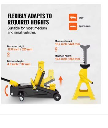 2 Ton (4400 lbs) Low Profile Hydraulic Floor Jack with Stands, Heavy Duty Iron Racing Jack, Quick Lift Pump, Height Range 4.6&quot; to 12.8&quot;
