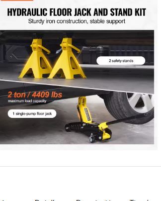 2 Ton (4400 lbs) Low Profile Hydraulic Floor Jack with Stands, Heavy Duty Iron Racing Jack, Quick Lift Pump, Height Range 4.6&quot; to 12.8&quot;